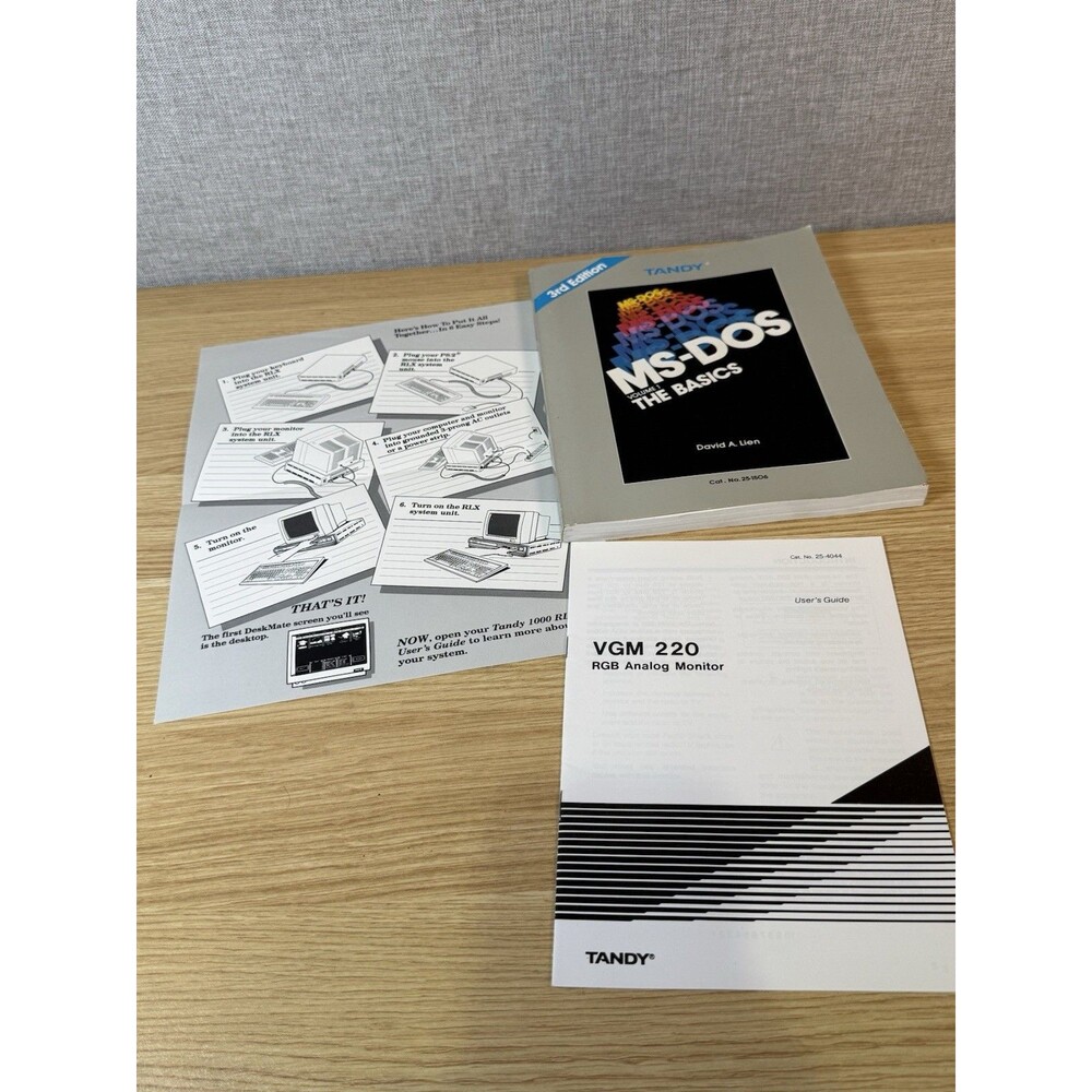 Vintage Tandy 1000 RLX Manual Lot MS-DOS The Basics VGM 220 Monitor Quick Start